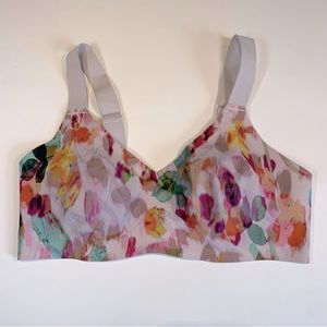 Size 4 Knix mauve watercolour floral padded V neck bra with thick straps